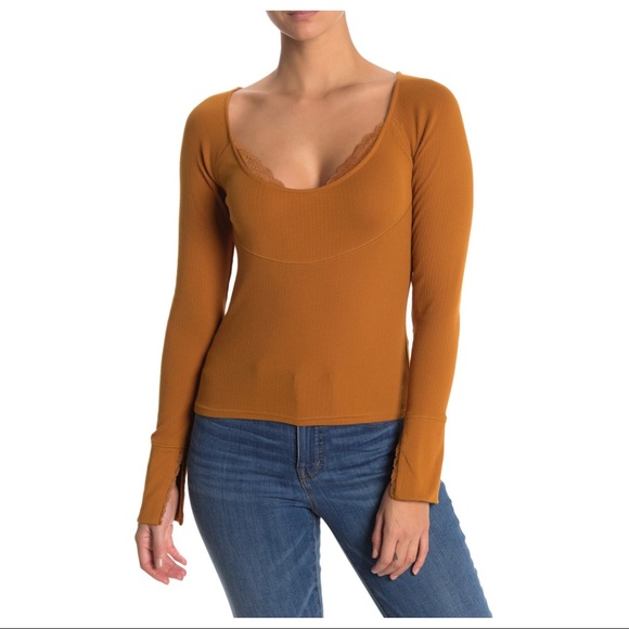 FREE PEOPLE BOHO TOP LACE TRIM PULLOVER TEE A3C - Picture 7 of 10